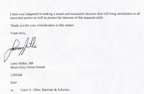 Larry Miller MP letter to judge